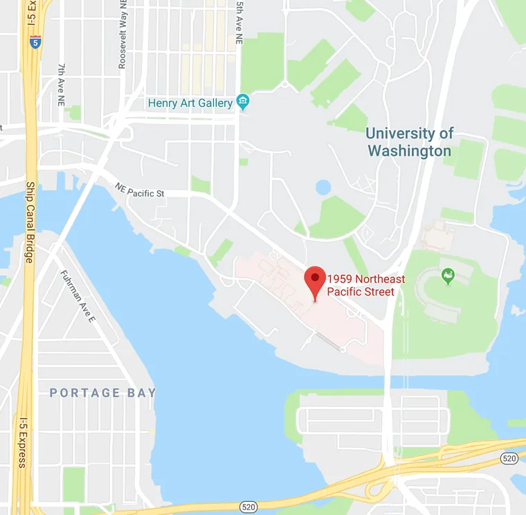 Map of the University of Washington medical campus, with the Health Sciences Building marked.